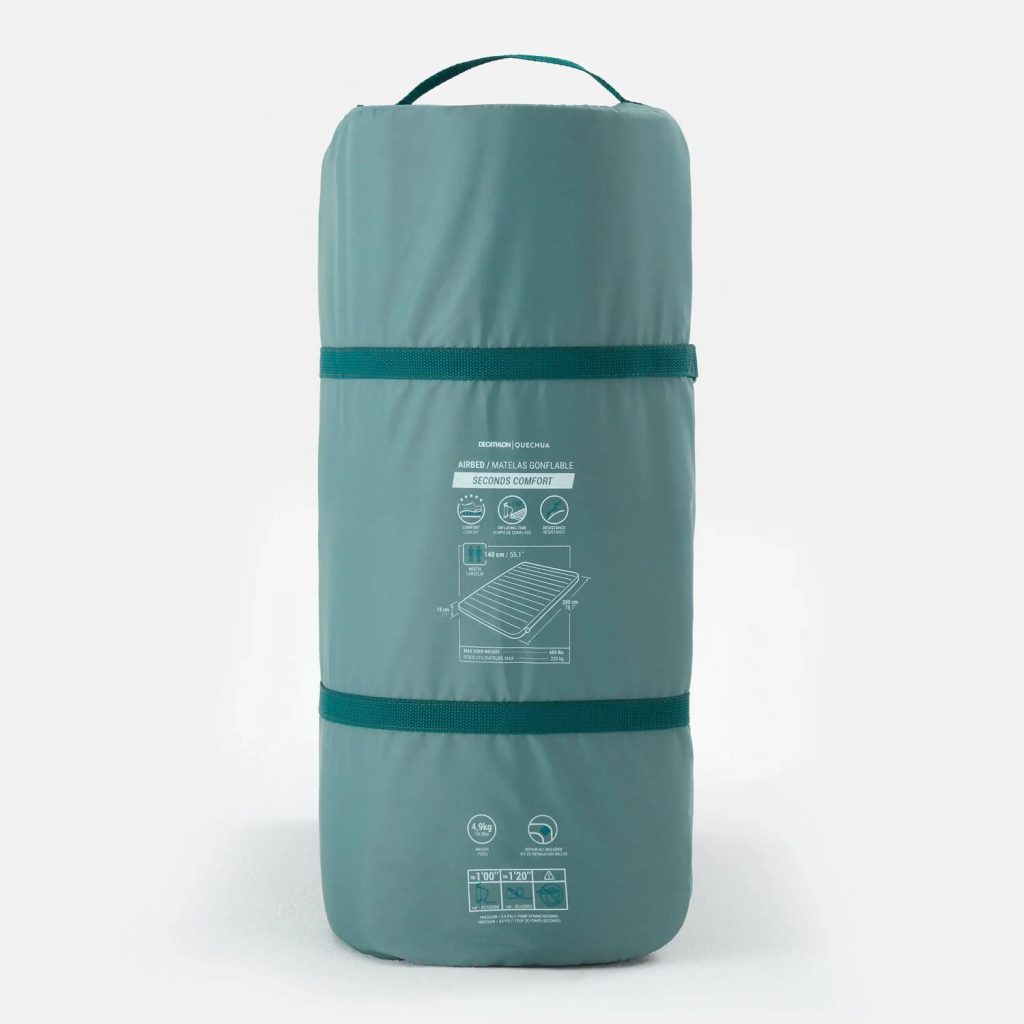 Quechua Air Seconds Comfort 140 arrotolato nella sacca di trasporto