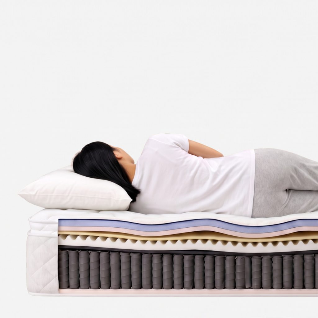 Materasso Hypnia Supremo Benessere, sezione con una persona sdraiata sul fianco