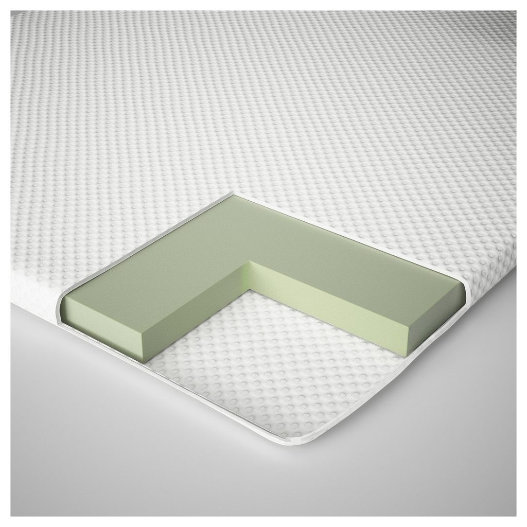 IKEA Nordberget – sezione con lo strato di memory foam verde chiaro