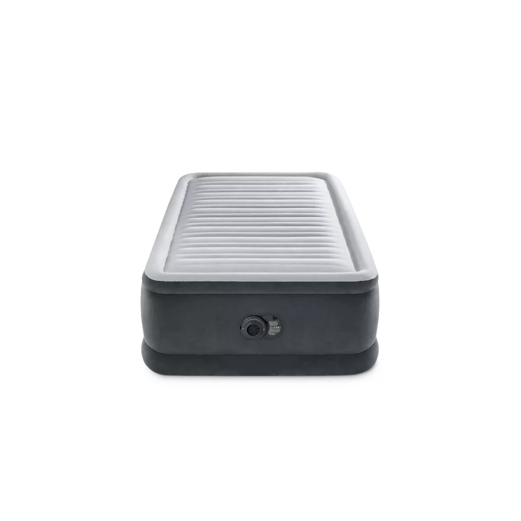 Intex Dura-Beam Comfort-Plush Elevated Singolo visto di fronte con la pompa