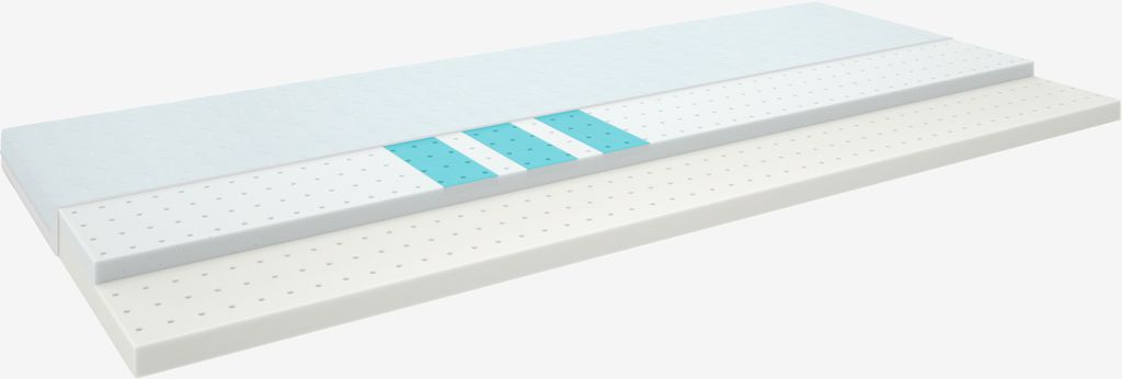 Topper Wellpur Bokselvi, sezione con strato al gel e schiuma di supporto